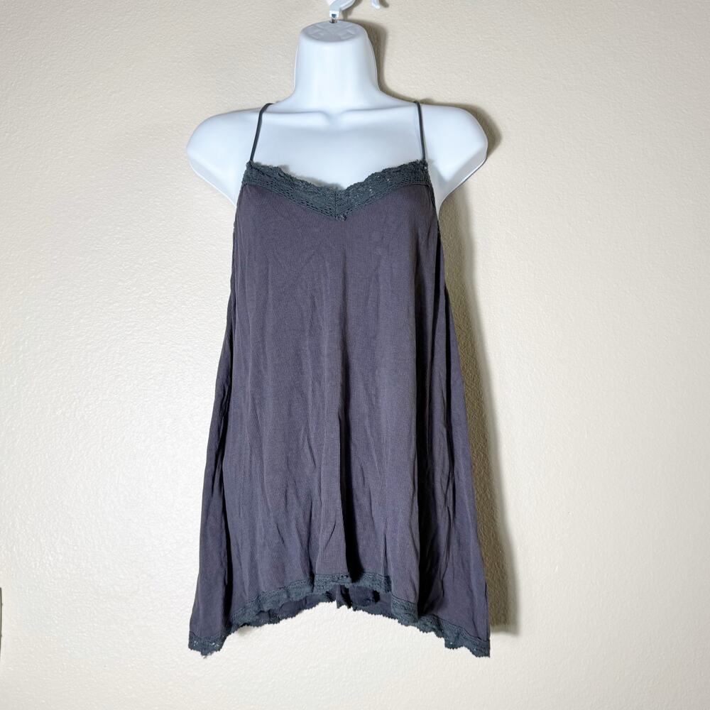 POL | lace trim flowy ribbed bohemian women's summer tank top sz L
